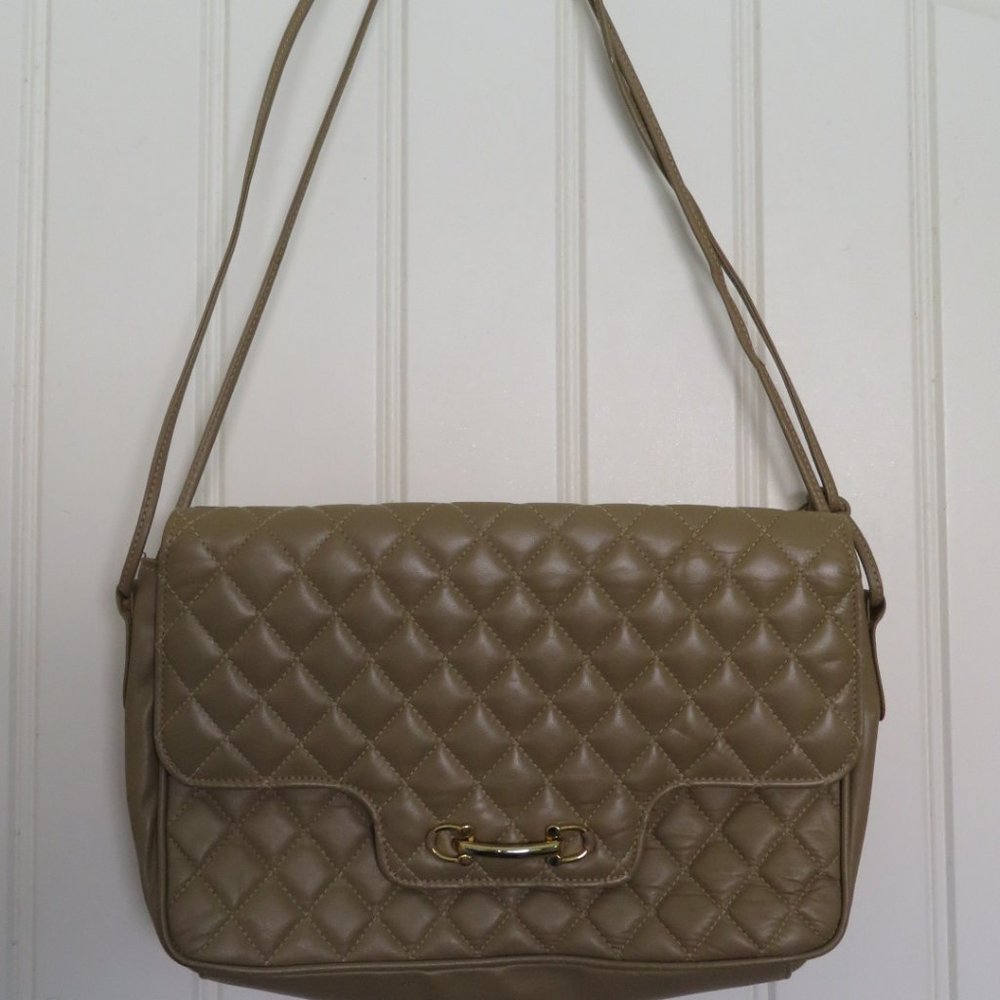 Beige QUILTED Vintage Shoulder Bag Adjustable Strap (K108)